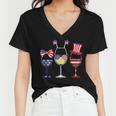 Red Wine And Blue 4Th Of July Red White Blue Wine Glasses Women V-Neck T-Shirt