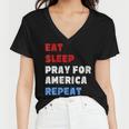 Womens Pray For America Patriotic Christian Saying 4Th Of July Meme Women V-Neck T-Shirt