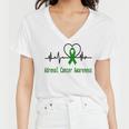 Adrenal Cancer Awareness Heartbeat Green Ribbon Adrenal Cancer Adrenal Cancer Awareness Women V-Neck T-Shirt