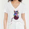 Cute Cat Gift For Kitten Lovers Colorful Art Kitty Adoption Women V-Neck T-Shirt