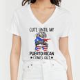 Cute Until My Puerto Rican Comes Out Messy Bun Hair Women V-Neck T-Shirt