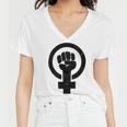 Feminist Raised Fist - Distressed Fitted Women V-Neck T-Shirt