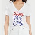 Happy 4Th Of July Dark Red Blue Text Women V-Neck T-Shirt