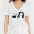 Man With Beard And Glasses With Woman Wavy Hair Women V-Neck T-Shirt