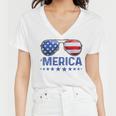 Merica Patriotic Usa Flag Sunglusses 4Th Of July Usa Women V-Neck T-Shirt