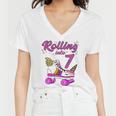 Rolling Into 7Th Birthday Unicorn Roller Skate Party Women V-Neck T-Shirt