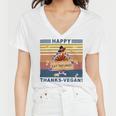 Turkey Happy Thanks Vegan Turkey Vintage Retro Women V-Neck T-Shirt