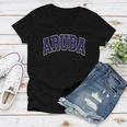 Aruba Varsity Style Navy Blue Text Women V-Neck T-Shirt