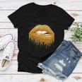 Cool Lips Bite Kiss Me -Gold Sparkle- Sexy Lips Gift Women V-Neck T-Shirt