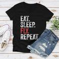 Eat Sleep Fly Repeat Aviation Pilot Funny Vintage Distressed Women V-Neck T-Shirt