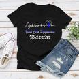 Fighter Vocal Cord Dysfunction Warrior Heartbeat Blue Ribbon Vcd Vocal Cord Dysfunction Awareness Women V-Neck T-Shirt