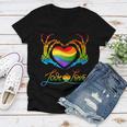 Rainbow Heart Skeleton Love Is Love Lgbt Gay Lesbian Pride Women V-Neck T-Shirt