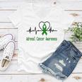 Adrenal Cancer Awareness Heartbeat Green Ribbon Adrenal Cancer Adrenal Cancer Awareness Women V-Neck T-Shirt