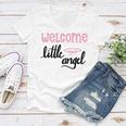 Baby Shower Text Design Welcome Little Angel Women V-Neck T-Shirt