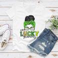 One Lucky Grammy Life Messy Bun St Patricks Day Irish Women V-Neck T-Shirt