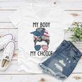 Womens My Body My Choice Pro Choice Messy Bun Us Flag Feminist Women V-Neck T-Shirt
