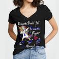 Friends Dont Let Friends Fight Chronic Fatigue Syndrome Cfs Alone Unicorn Blue Ribbon Chronic Fatigue Syndrome Support Cfs Awareness V2 Women V-Neck T-Shirt