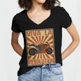 Motorcycle Retro Color Woodblock 482 Shirt Women V-Neck T-Shirt