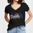 Red White Blue Tractor Usa Flag 4Th Of July Patriot Farmer Women V-Neck T-Shirt