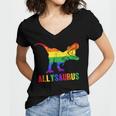 T Rex Dinosaur Lgbt Gay Pride Flag Allysaurus Ally Women V-Neck T-Shirt