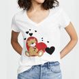 Cartoon Animal Happy Loving Teddy Bear Women V-Neck T-Shirt