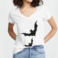 Halloween Two Bats Pattern Women V-Neck T-Shirt