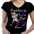 Friends Dont Let Friends Fight Chronic Fatigue Syndrome Cfs Alone Unicorn Blue Ribbon Chronic Fatigue Syndrome Support Cfs Awareness V2 Women V-Neck T-Shirt