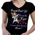 Friends Dont Let Friends Fight Ibm Alone Unicorn Blue Ribbon Inclusion Body Myositis Inclusion Body Myositis Awareness Women V-Neck T-Shirt