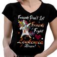 Friends Dont Let Friends Fight Leukemia Alone Unicorn Orange Ribbon Leukemia Leukemia Awareness Women V-Neck T-Shirt