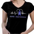 Gerd Awareness Heartbeat Periwinkle Blue Ribbon Gastroesophageal Reflux Disease Gerd Awareness Women V-Neck T-Shirt