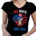 Red White And Moo Patriotic Cow Farmer 4Th Of July Women V-Neck T-Shirt