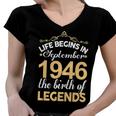 September 1946 Birthday Life Begins In September 1946 V2 Women V-Neck T-Shirt