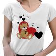 Cartoon Animal Happy Loving Teddy Bear Women V-Neck T-Shirt