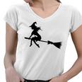 Halloween Young Scary Witch On Broom Pattern Women V-Neck T-Shirt