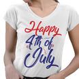 Happy 4Th Of July Dark Red Blue Text Women V-Neck T-Shirt