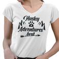 Husky Adventure Await Siberian Husky Adventures Hiking With Huskies Gift For Husky Lover V2 Women V-Neck T-Shirt