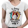 I Really Like Devilish Penguin Ok Women V-Neck T-Shirt