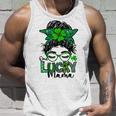 One Lucky Mama Messy Bun Shamrock St Patricks Day Unisex Tank Top Gifts for Him