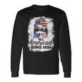 All American Bonus Mom 4Th Of July Messy Bun Proud Merica Long Sleeve T-Shirt Gifts ideas