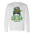 One Lucky Grammy Messy Bun Leopard St Patricks Day Unisex Long Sleeve Gifts ideas