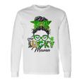 One Lucky Mama St Patricks Day Irish Shamrock Messy Bun Mom Unisex Long Sleeve Gifts ideas