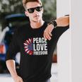 Peace Love Freedom America Usa Flag Sunflower Long Sleeve T-Shirt T-Shirt Gifts for Him