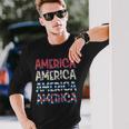 Retro Vintage America Red Blue And White 4Th July Patriotic Long Sleeve T-Shirt Gifts for Him