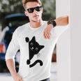 Black Cat Peeking Unisex Long Sleeve Gifts for Him