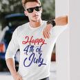 Happy 4Th Of July Dark Red Blue Text Unisex Long Sleeve Gifts for Him