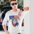 Merica Cat Happy 4Th Of July American Flag Great V-Neck Long Sleeve T-Shirt T-Shirt Gifts for Him