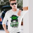 One Lucky Mama Messy Bun Shamrock St Patricks Day Unisex Long Sleeve Gifts for Him