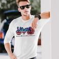 Peace Love America Flag Sunflower 4Th Of July Memorial Day Long Sleeve T-Shirt Gifts for Him