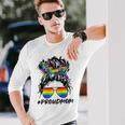 Proud Mom Lgbt Gay Pride Messy Bun Rainbow Lgbtq Long Sleeve T-Shirt T-Shirt Gifts for Him
