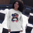 4Th Of July American Flag Patriotic Daughter Messy Bun Usa Long Sleeve T-Shirt T-Shirt Gifts for Her